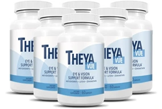 TheyaVue six-bottle pack, six white bottles of 60 capsules